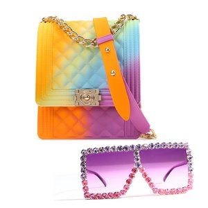 2 pieces set jelly purse handbag and sunglasses